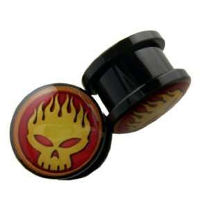   Design Ear Plugs   Offspring Fire Skull Acrylic Ear Gauges (0 Gauge
