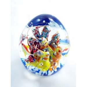 100% Mouth Blown Under Seaworld Handmade Art Glass Paperweight Check 