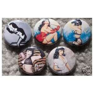   of 5 BRAND NEW Bettie Page One Inch Buttons / Pins 