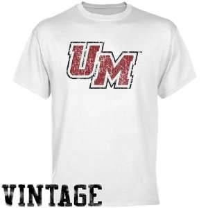  NCAA UMass Minutemen White Distressed Logo Vintage T shirt 