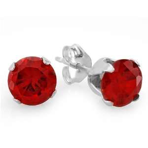   Round Red Garnet 6mm Cubic Zirconia Stud Ladies Earrings With Pushback