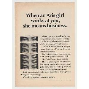  1967 Avis Rent A Car Girl Winks at You Winker Code Print 