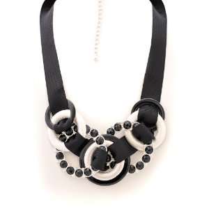  High Fashion Black and Chrome Round Chain Bib Necklace 