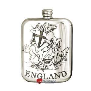  Hip Flask 6oz Pewter St George And The Dragon England 