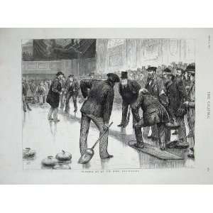  1877 Curling Ice Rink Manchester Sport Men Old Print