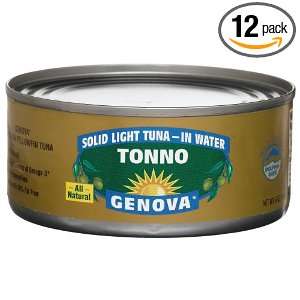 Genova Tonno, Solid Light Tuna In Water, 6 Ounce Cans (Pack of 12 