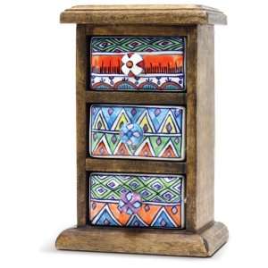  Wellspring 3 Drawer Curio Cabinet Natural Wood + Ceramic Beauty