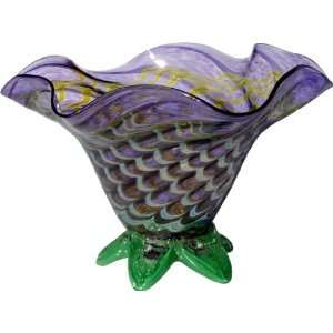  Purple Bowl with gold wave design. Blown glass by Saul 