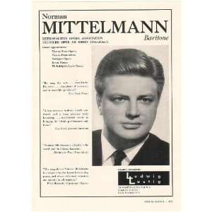  1962 Opera Baritone Norman Mittelmann Photo Booking Print 