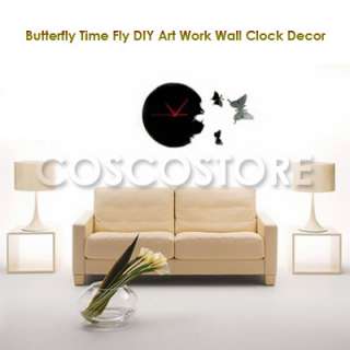Butterfly Time Fly Wall Clock DIY Art Home Decor Black Charming High 