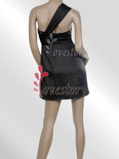 Black One Shoulder Sequin Flouncing Bowknot Summer Dress 03124 US Size 