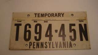 VINTAGE License Plate Temporary Tags PA Penna 9/11/1971  