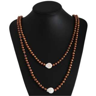 8mm Copper Brown off Round Pearls 76 Endless Necklace with 4 pcs 