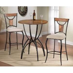  3pc Bar Table and Stools Set with Wood Accents in Black 