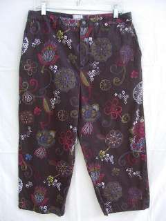 Chicos Womens Capris Crop Pants 2 Charcoal Gray Print  