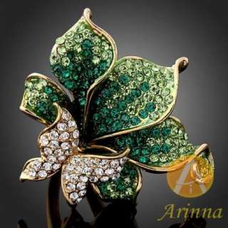ARINNA Swarovski crystals emerald flowers Gold GP Rings  