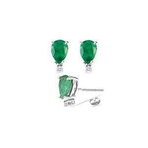  0.02 Cts Diamond & 1.12 Cts Emerald Earrings in 18K White 