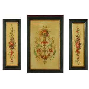  Set of 3 Antique Reproduction French Floral Artwork