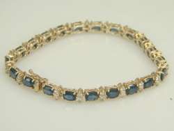 14k Yellow Gold Sapphire & Diamond Tennis Bracelet  