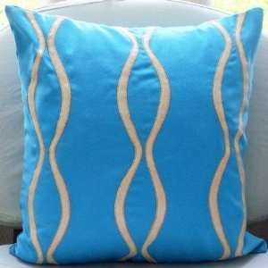   Covers   Blue Suede Pillow Cover with Leather Applique
