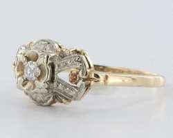 Antique Deco Diamond 14k Gold Ring Band Engagement Vintage Estate Fine 