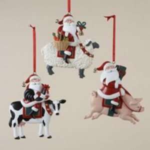  4 4.25 Santa On Farm Animal Ornament Case Pack 96 