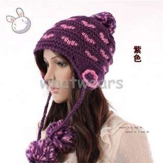   Knitting Casual Earflap Warm Beanie Cap Winter Hat Purple Z37  