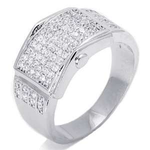    Mens Silver Plated Hip Hop Style Micro Pave CZ Ring Jewelry