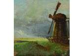 English School Victorian Antique Windmill Countryside Farm Oil 