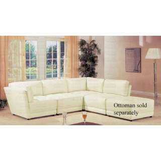  Sectional Sofa Button Tufted Design White Bonded Leather