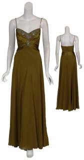 BADGLEY MISCHKA Olive Silk Dress Gown 2 $1295 NEW  