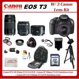  Canon EOS T3 (1100d) DSLR Camera with 3 Canon Lens Pro 