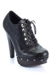 Oxford Leather Platform High Heel Bootie Shoes BLK 8  
