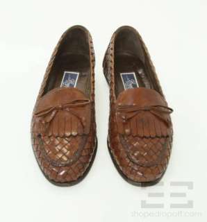 Bragano by Cole Haan Brown Woven Leather Fringe Trim Mens Loafers 