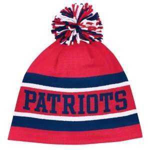 NEW ENGLAND PATRIOTS RED NAVY White Cuffless Knit Beanie with Pom by 