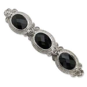  Silver tone Oval Jet Stones Barrette/Mixed Metal Jewelry