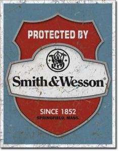 PROTECTED BY Smith & Wesson gun ad TIN SIGN Shield 1682  