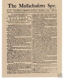 1770 Boston MASSACRE News    Massachusetts Spy paper  