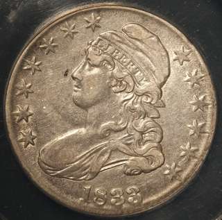 1833 Capped Bust Half Dollar ANACS Certified EF45 Graded Silver Coin 