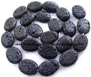 Black Volcanic Lava Stone 13x18mm Flat Oval Beads 15  