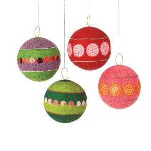  Set of 4 Vibrant Seed Beaded Christmas Ball Ornaments 6.5 