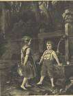 1879 engraving little girl with boy at well