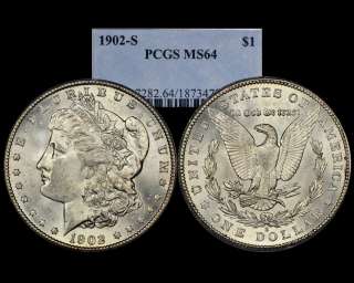1902 S MORGAN DOLLAR PCGS MS 64 BIDS $2,200 in MS 65  