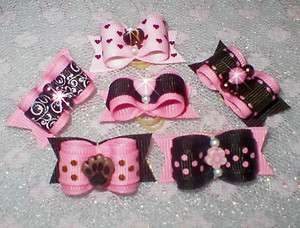   Bows~GET ALL 6 ~ x SM Pink & Chocolate~ for Yorkie, Maltese ++  