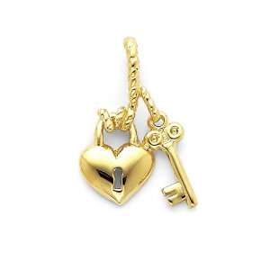  14k Gold Polished Heart & Key Slide Jewelry