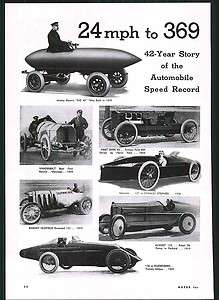 1940 Car Ad Automobile Land Speed Records Driver Speed Chart 1898 