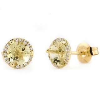   QUARTZ & DIAMOND STUD EARRINGS 14K YELLOW GOLD MARTINI GLASS  