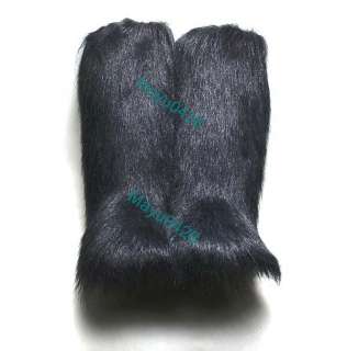Black White Flat Faux Fur Furry Eskimo Winter Yeti Boot  