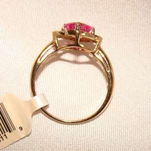   SOLID 10K GOLD PINK CREATED LAB SAPPHIRE RING SZ 7 YELLOW GOLD  