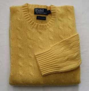   LAUREN   $400 cable knit CASHMERE SWEATER fall yellow, NEW, Sz M